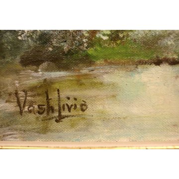 COPPIA QUADRI DIPINTI Livio Vasti PAESAGGIO CAMPAGNA CASCINE BOSCO RUSCELLO '900