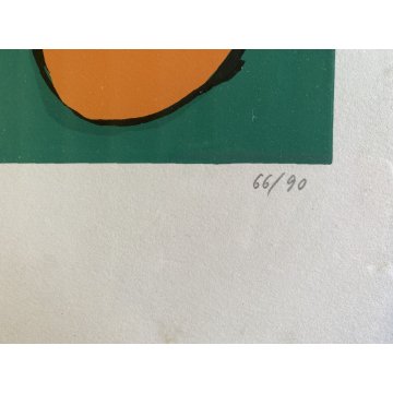 STAMPA MULTIPLO LITOGRAFIA Pompeo Borra 66/90 DISEGNO ASTRATTO VASO FIORI '50/60