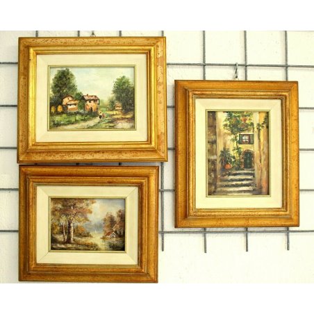 LOTTO 3 QUADRO DIPINTO OLIO Livio Vasti PAESAGGIO CAMPAGNA LAGO BORGO ANTICO 900