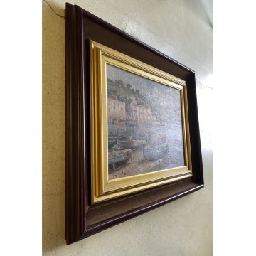 DIPINTO OLIO TAVOLA Guglielmo Migliore MARINA Bacoli PAESAGGIO Golfo di NAPOLI