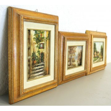 LOTTO 3 QUADRO DIPINTO OLIO Livio Vasti PAESAGGIO CAMPAGNA LAGO BORGO ANTICO 900
