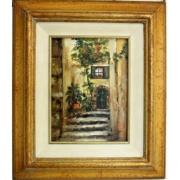 LOTTO 3 QUADRO DIPINTO OLIO Livio Vasti PAESAGGIO CAMPAGNA LAGO BORGO ANTICO 900