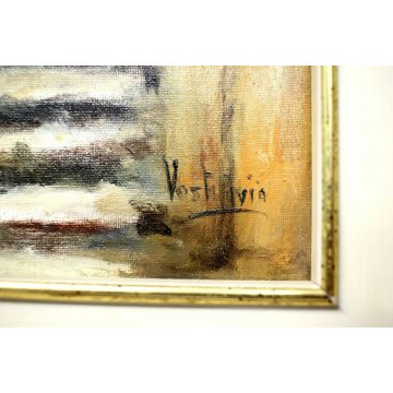 LOTTO 3 QUADRO DIPINTO OLIO Livio Vasti PAESAGGIO CAMPAGNA LAGO BORGO ANTICO 900