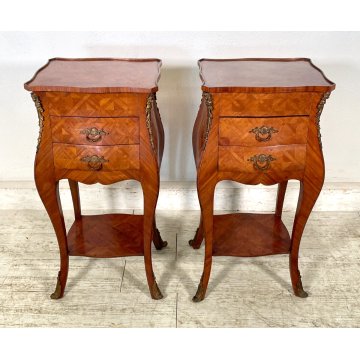ANTICA COPPIA PICCOLO COMODINO LASTRONATO LUIGI FILIPPO LEGNO epoca 900 SEGRETO