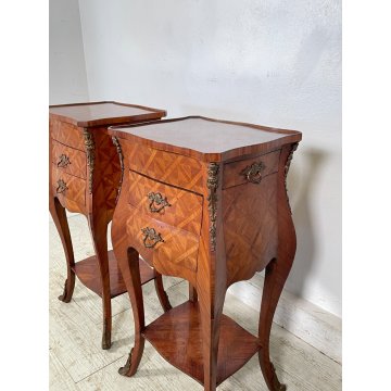 ANTICA COPPIA PICCOLO COMODINO LASTRONATO LUIGI FILIPPO LEGNO epoca 900 SEGRETO