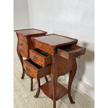 ANTICA COPPIA PICCOLO COMODINO LASTRONATO LUIGI FILIPPO LEGNO epoca 900 SEGRETO