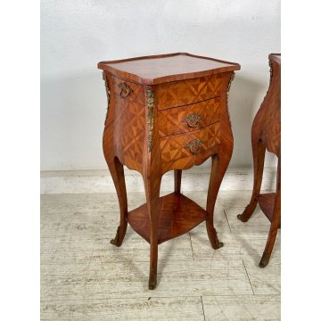 ANTICA COPPIA PICCOLO COMODINO LASTRONATO LUIGI FILIPPO LEGNO epoca 900 SEGRETO