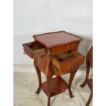 ANTICA COPPIA PICCOLO COMODINO LASTRONATO LUIGI FILIPPO LEGNO epoca 900 SEGRETO