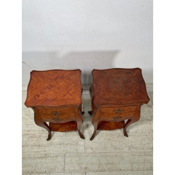 ANTICA COPPIA PICCOLO COMODINO LASTRONATO LUIGI FILIPPO LEGNO epoca 900 SEGRETO