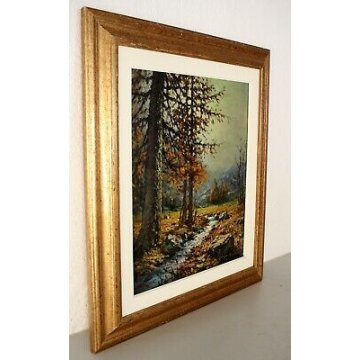 ANTICO QUADRO Giovanni Bossone PAESAGGIO MONTANO LARICI CONTROLUCE RUSCELLO '900