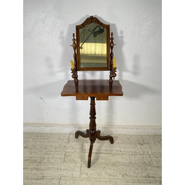 ANTICA TOILETTE LUIGI FILIPPO LEGNO FAGGIO TORNITA PSICHE SPECCHIO TAVOLINO LUMI