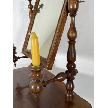 ANTICA TOILETTE LUIGI FILIPPO LEGNO FAGGIO TORNITA PSICHE SPECCHIO TAVOLINO LUMI
