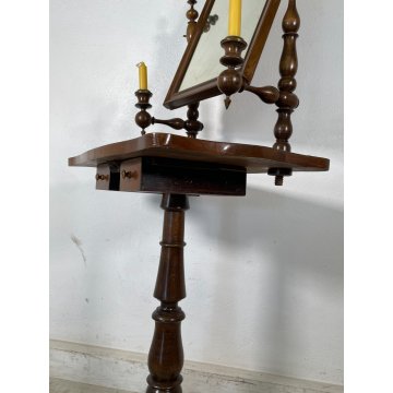 ANTICA TOILETTE LUIGI FILIPPO LEGNO FAGGIO TORNITA PSICHE SPECCHIO TAVOLINO LUMI