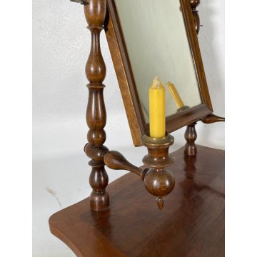 ANTICA TOILETTE LUIGI FILIPPO LEGNO FAGGIO TORNITA PSICHE SPECCHIO TAVOLINO LUMI
