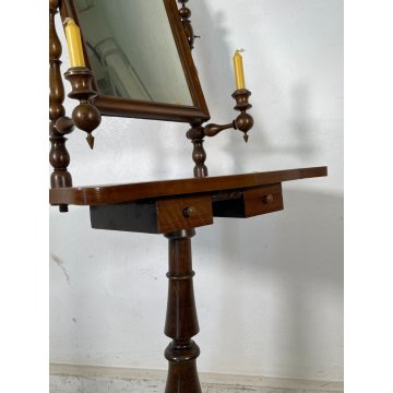 ANTICA TOILETTE LUIGI FILIPPO LEGNO FAGGIO TORNITA PSICHE SPECCHIO TAVOLINO LUMI
