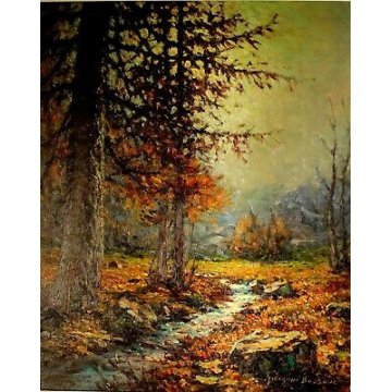 ANTICO QUADRO Giovanni Bossone PAESAGGIO MONTANO LARICI CONTROLUCE RUSCELLO '900