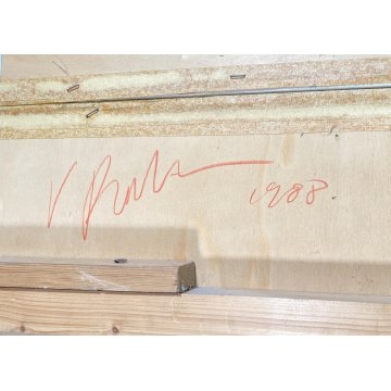 GRANDE QUADRO ASTRATTO Vittore Frattini ANNI 1988 DESIGN TECNICA MISTA VINTAGE