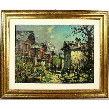 ANTICO QUADRO Giovanni Bossone PAESAGGIO MONTANO ALPE IN ALTA VALLE ANZASCA '900
