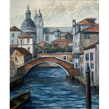QUADRO DIPINTO OLIO C. Borrè VEDUTA VENEZIA SANTA MARIA DELLA SALUTE CANALE '79