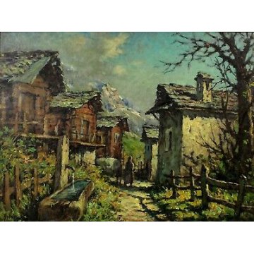 ANTICO QUADRO Giovanni Bossone PAESAGGIO MONTANO ALPE IN ALTA VALLE ANZASCA '900