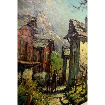 ANTICO QUADRO Giovanni Bossone PAESAGGIO MONTANO ALPE IN ALTA VALLE ANZASCA '900