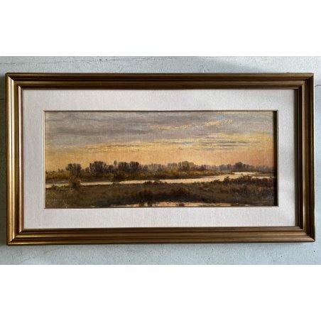 ANTICO GRANDE DIPINTO OLIO Francesca Gratognini Rognoni PAESAGGIO FLUVIALE '800