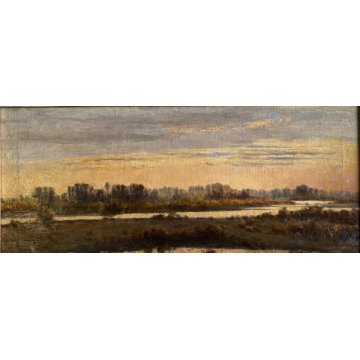 ANTICO GRANDE DIPINTO OLIO Francesca Gratognini Rognoni PAESAGGIO FLUVIALE '800