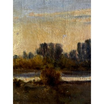 ANTICO GRANDE DIPINTO OLIO Francesca Gratognini Rognoni PAESAGGIO FLUVIALE '800