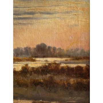 ANTICO GRANDE DIPINTO OLIO Francesca Gratognini Rognoni PAESAGGIO FLUVIALE '800