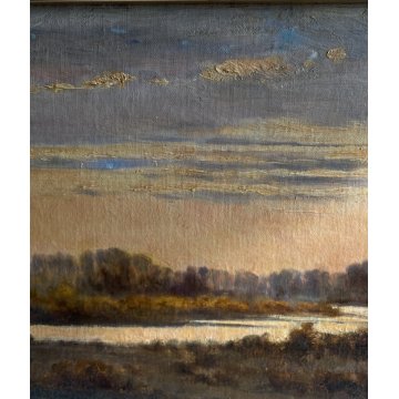 ANTICO GRANDE DIPINTO OLIO Francesca Gratognini Rognoni PAESAGGIO FLUVIALE '800