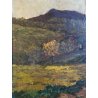 QUADRO DIPINTO OLIO TELA PAESAGGIO RURALE COLLINARE FIGURA STRADA RUSCELLO '800