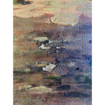 QUADRO DIPINTO OLIO TELA PAESAGGIO RURALE COLLINARE FIGURA STRADA RUSCELLO '800