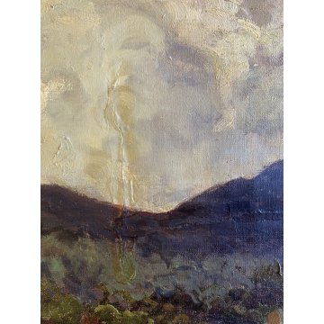 QUADRO DIPINTO OLIO TELA PAESAGGIO RURALE COLLINARE FIGURA STRADA RUSCELLO '800