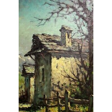 ANTICO QUADRO Giovanni Bossone PAESAGGIO MONTANO ALPE IN ALTA VALLE ANZASCA '900