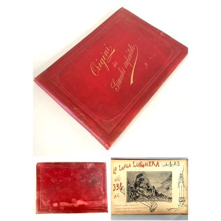 ANTICO LIBRO ORIGINI DEI GIUOCHI INFANTILI (bizzarrie) ROSSO ORO MILANO 1890