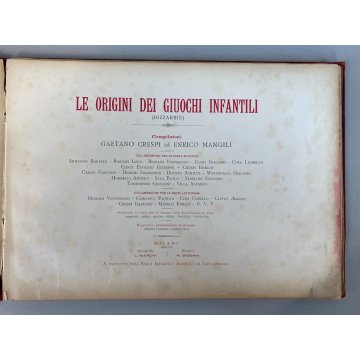 ANTICO LIBRO ORIGINI DEI GIUOCHI INFANTILI (bizzarrie) ROSSO ORO MILANO 1890