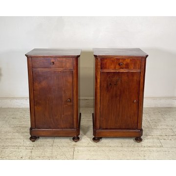 ANTICA COPPIA COMODINO STILE CARLO X LEGNO NOCE FINE 1800 CASSETTO ANTA