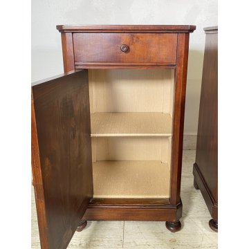 ANTICA COPPIA COMODINO STILE CARLO X LEGNO NOCE FINE 1800 CASSETTO ANTA