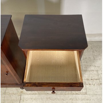 ANTICA COPPIA COMODINO STILE CARLO X LEGNO NOCE FINE 1800 CASSETTO ANTA