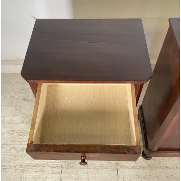 ANTICA COPPIA COMODINO STILE CARLO X LEGNO NOCE FINE 1800 CASSETTO ANTA