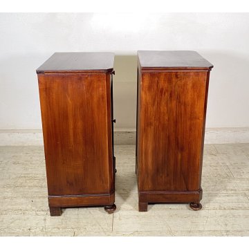ANTICA COPPIA COMODINO STILE CARLO X LEGNO NOCE FINE 1800 CASSETTO ANTA