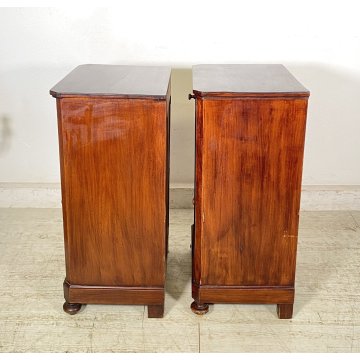 ANTICA COPPIA COMODINO STILE CARLO X LEGNO NOCE FINE 1800 CASSETTO ANTA