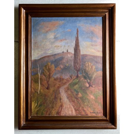 GRANDE QUADRO DIPINTO OLIO TELA Dante Montanari PAESAGGIO COLLINARE 91 x 118 cm