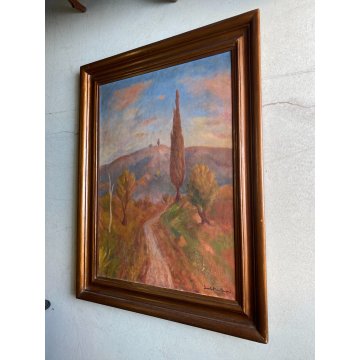 GRANDE QUADRO DIPINTO OLIO TELA Dante Montanari PAESAGGIO COLLINARE 91 x 118 cm