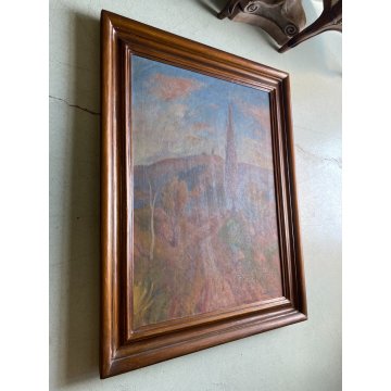 GRANDE QUADRO DIPINTO OLIO TELA Dante Montanari PAESAGGIO COLLINARE 91 x 118 cm