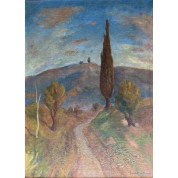 GRANDE QUADRO DIPINTO OLIO TELA Dante Montanari PAESAGGIO COLLINARE 91 x 118 cm
