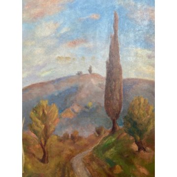 GRANDE QUADRO DIPINTO OLIO TELA Dante Montanari PAESAGGIO COLLINARE 91 x 118 cm