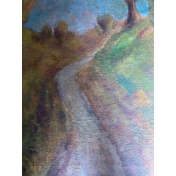 GRANDE QUADRO DIPINTO OLIO TELA Dante Montanari PAESAGGIO COLLINARE 91 x 118 cm