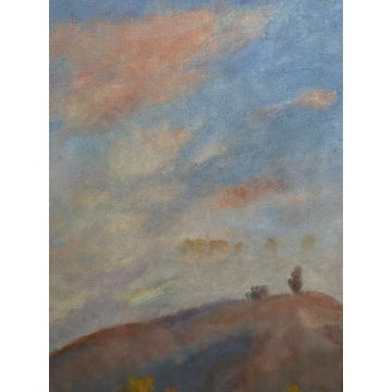 GRANDE QUADRO DIPINTO OLIO TELA Dante Montanari PAESAGGIO COLLINARE 91 x 118 cm