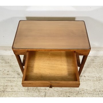 TAVOLINO SALOTTO DESIGN ANNI 7O LEGNO VETRO SMALL TABLE SCRITTOIO CASSETTO